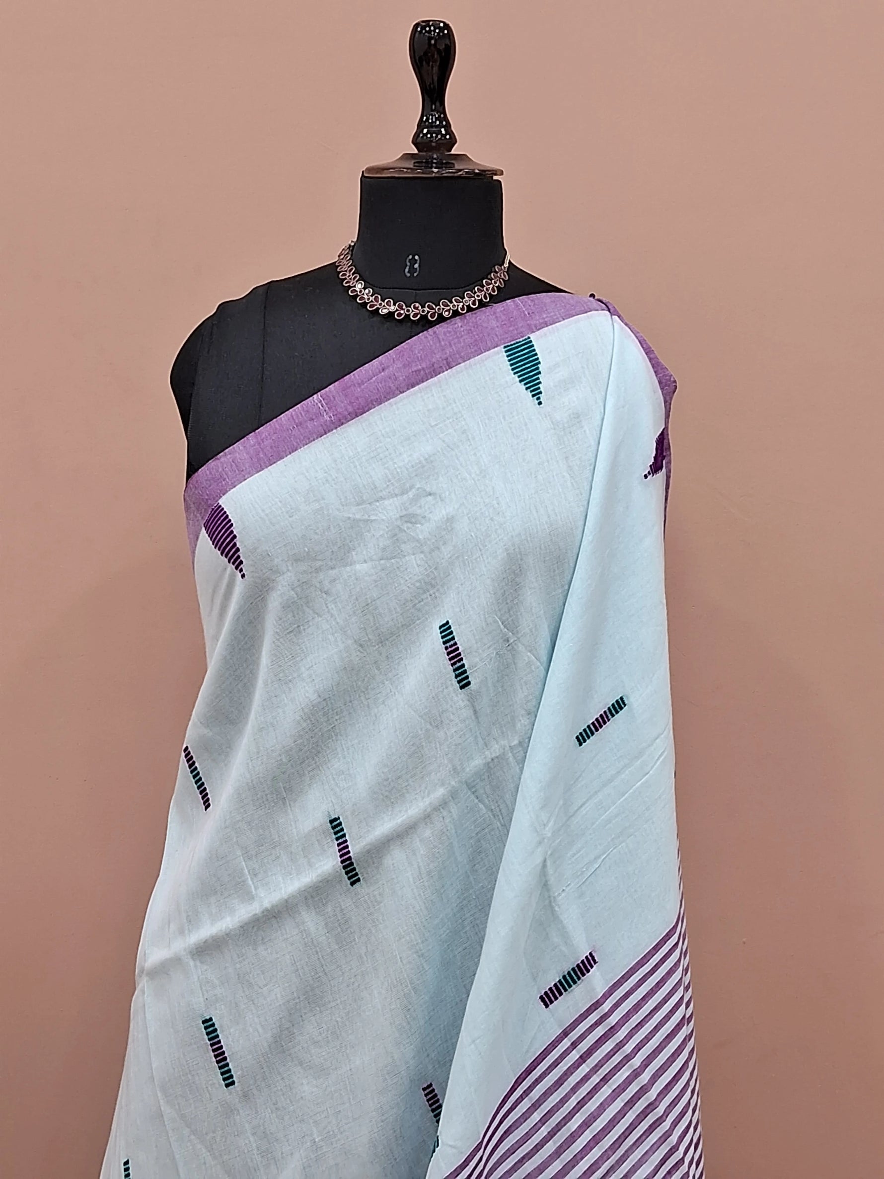 Ice Blue Khadhi Cotton Saree 1