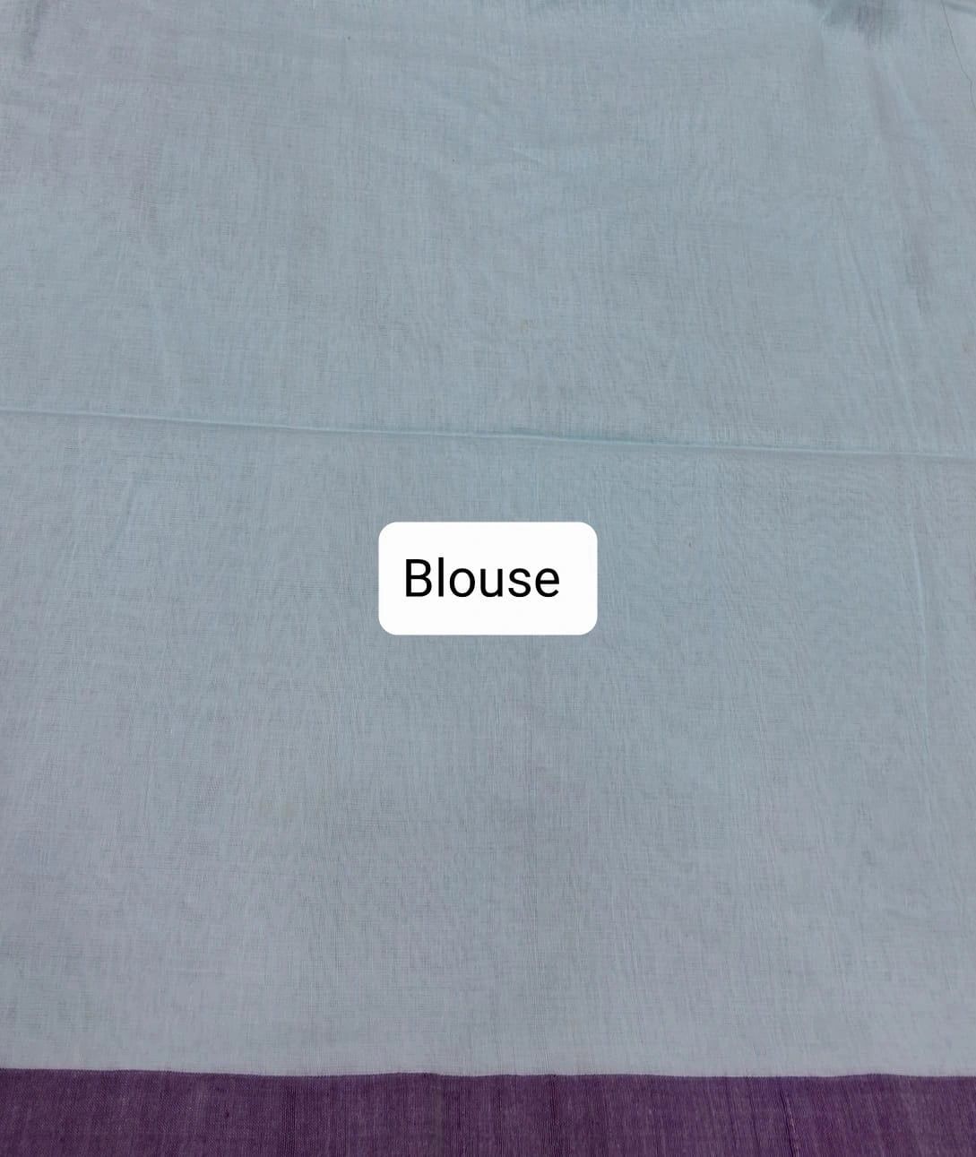 Ice Blue Khadhi Cotton Saree Blouse