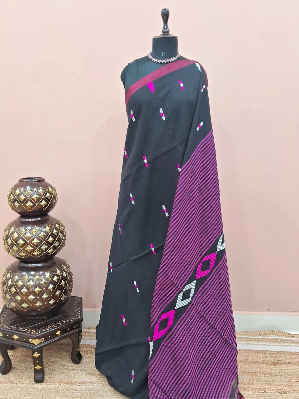 Black Khadhi Cotton Saree