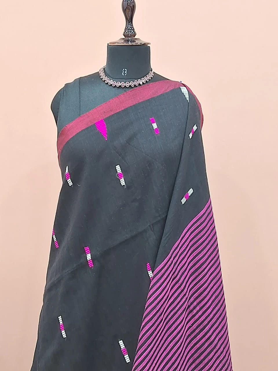 Black Khadhi Cotton Saree 1
