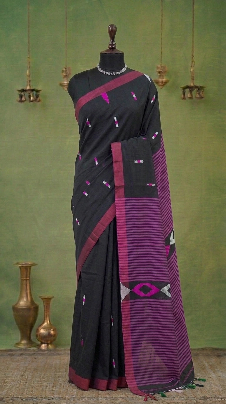 Black Khadhi Cotton Saree