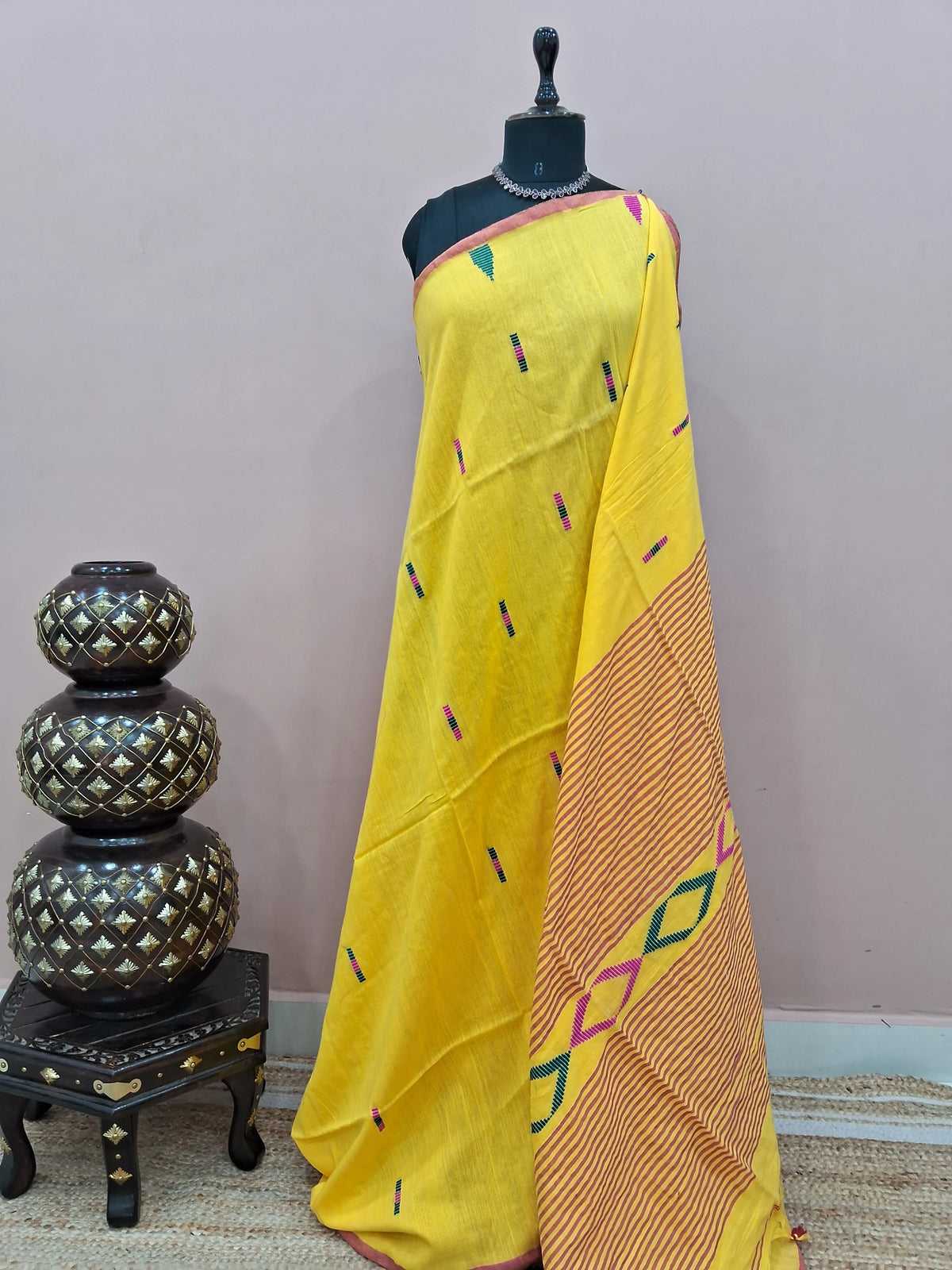 Lemon Yellow Khadhi Cotton Saree