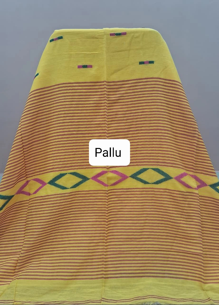 Lemon Yellow Khadhi Cotton Saree Pallu