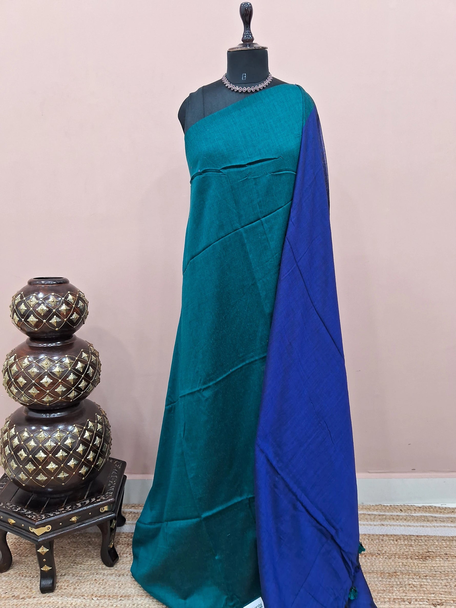 Peacock Green Pure Khadhi Cotton Saree