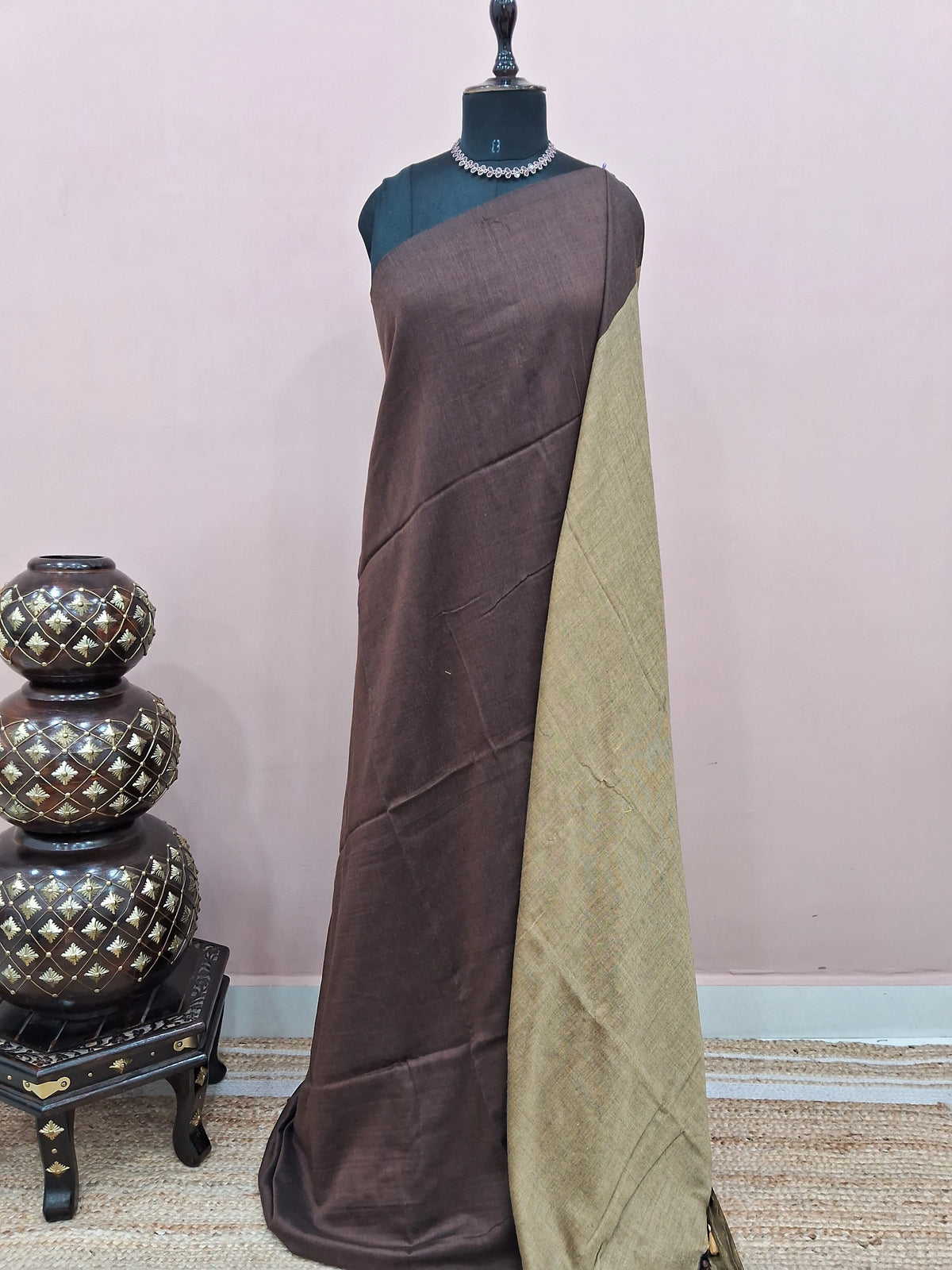 Dark Chocolate Khadhi Cotton Saree 