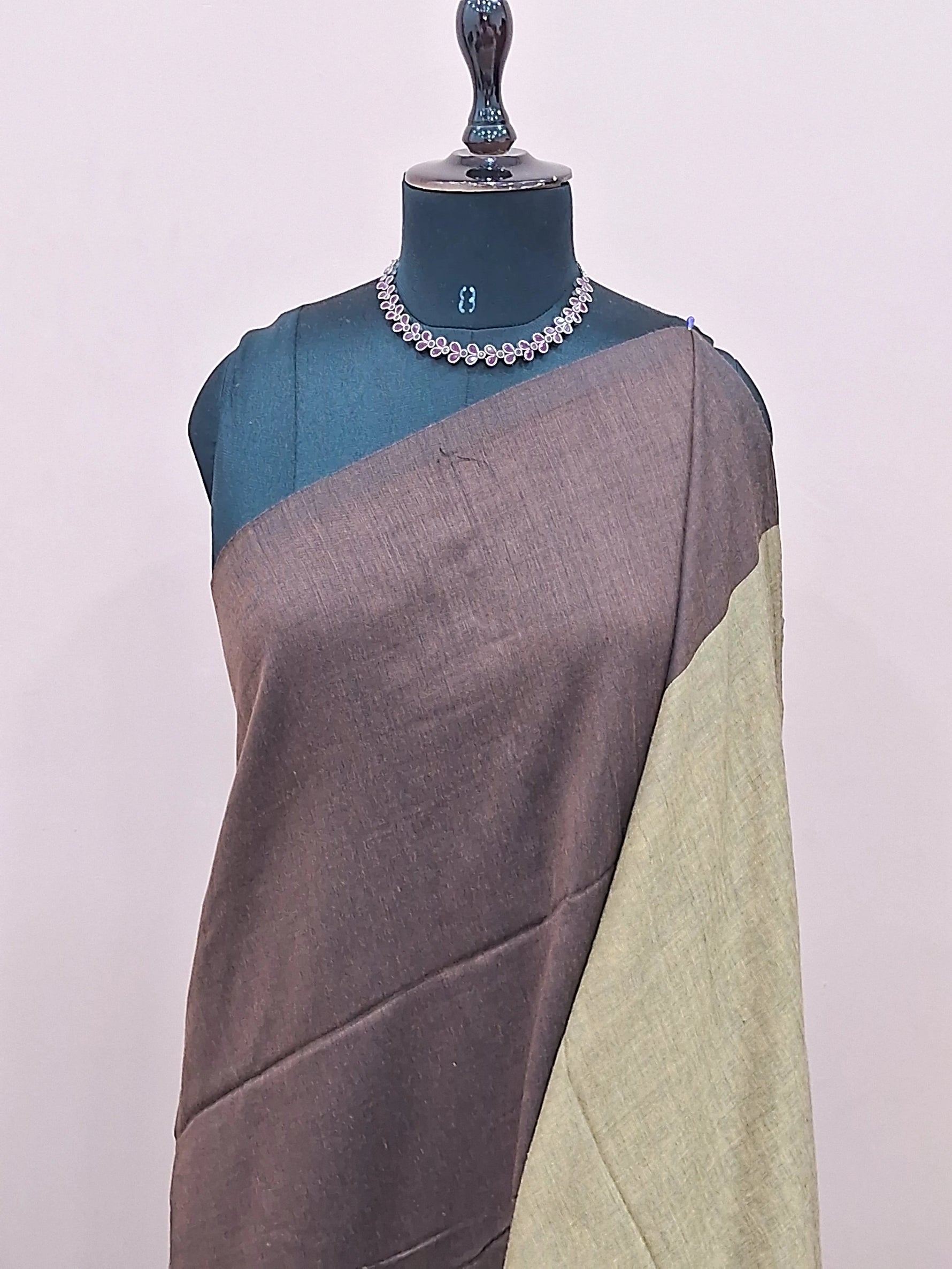 Dark Chocolate Khadhi Cotton Saree 1