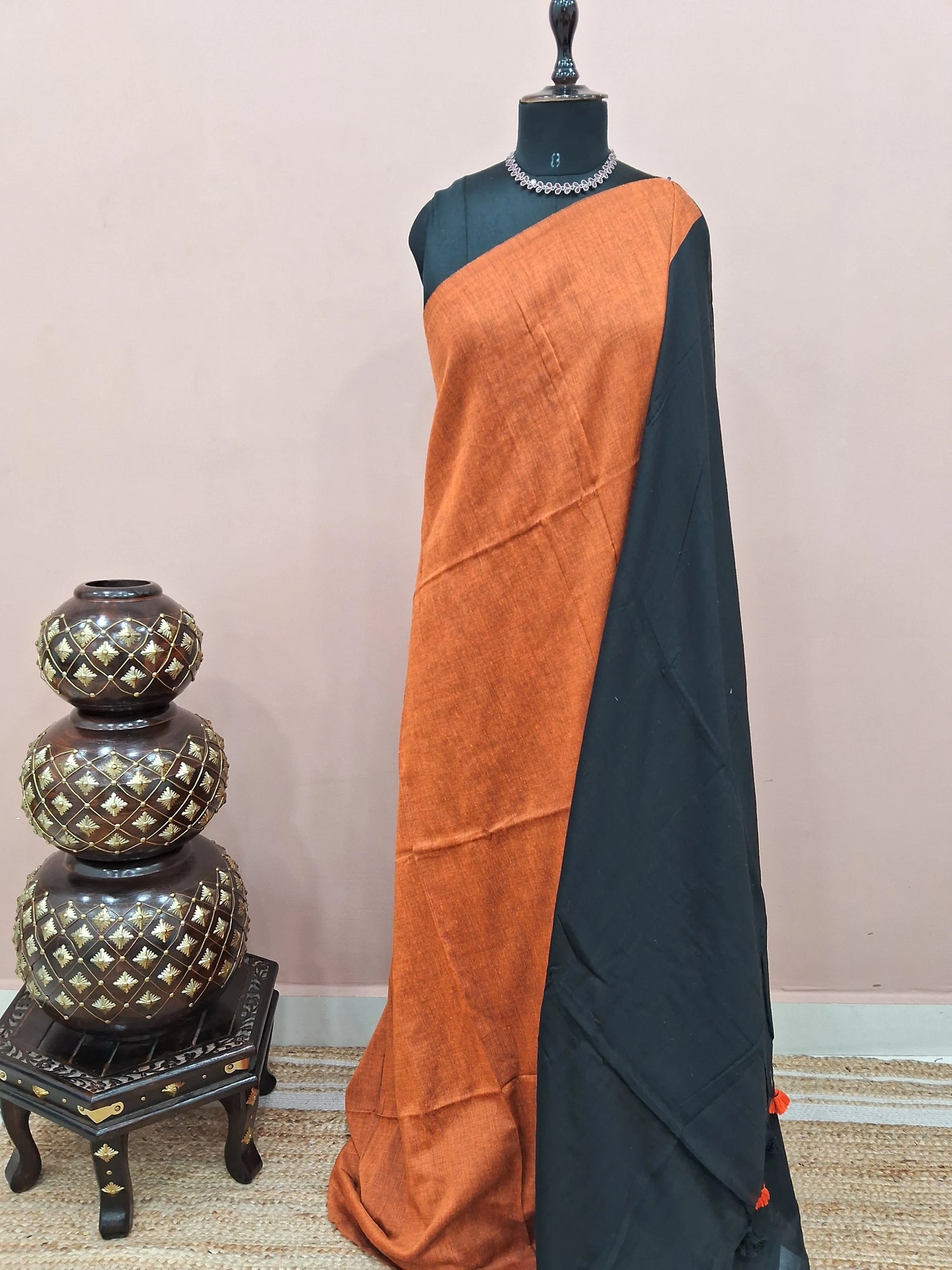 Rust Orange Khadhi Cotton Saree