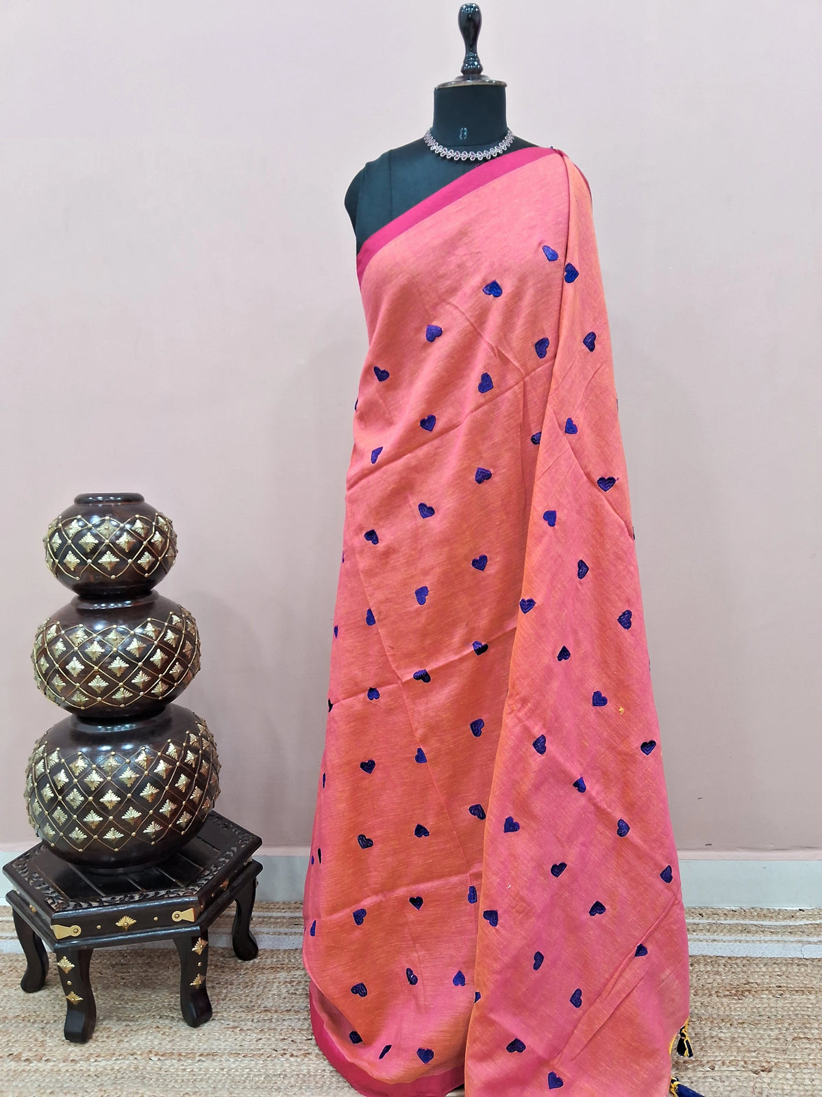 Peach Khadhi Cotton Saree