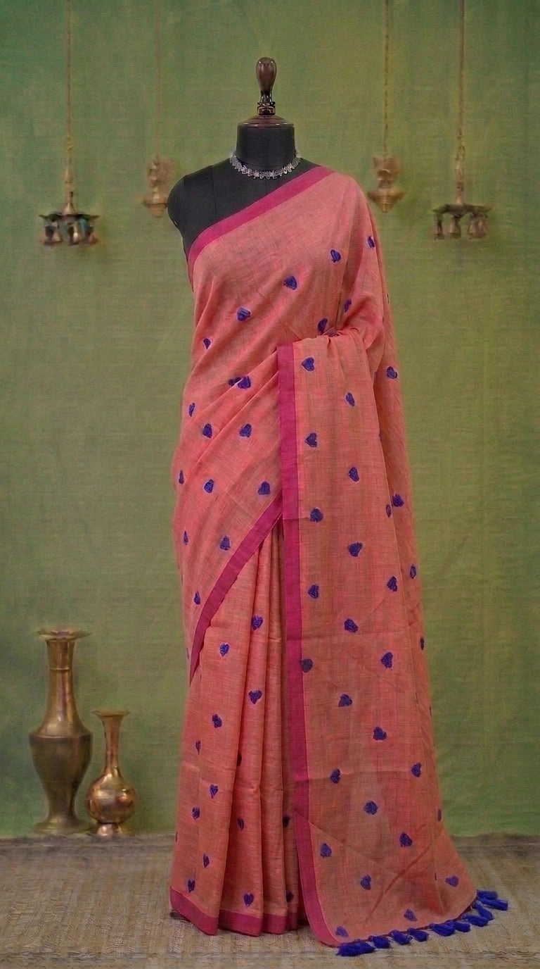 Peach Khadhi Cotton Saree