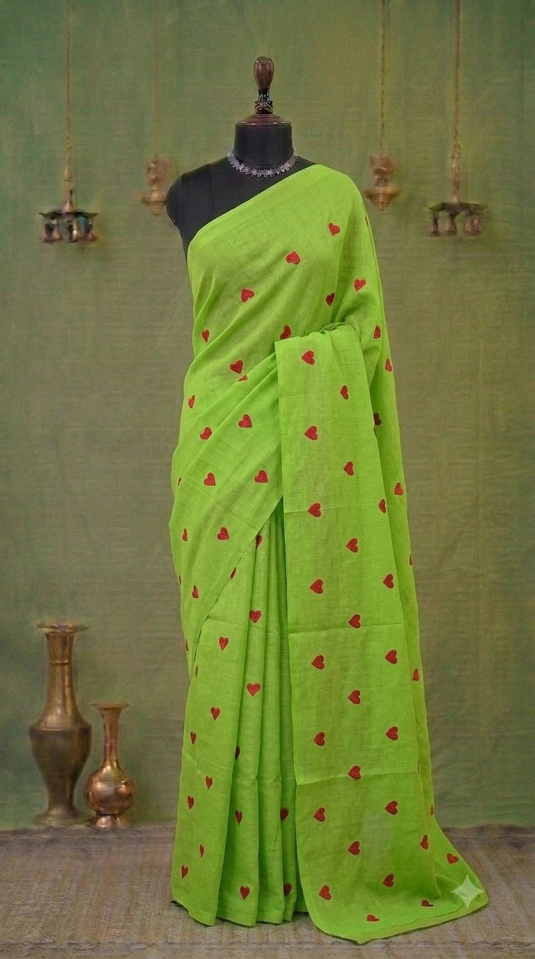 Parrot Green Khadhi Cotton Saree