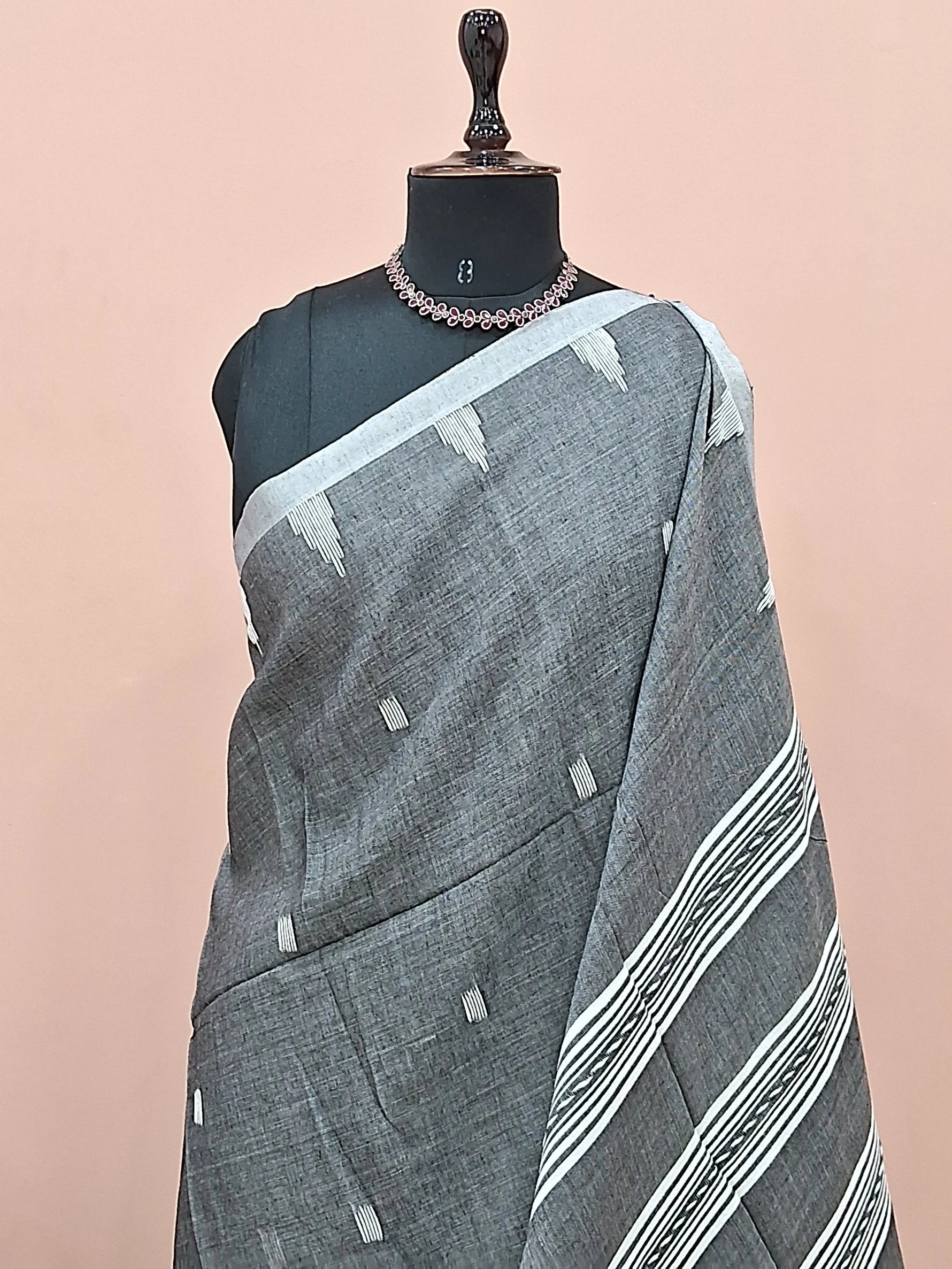 Elephant Grey Khadhi Cotton Saree 1