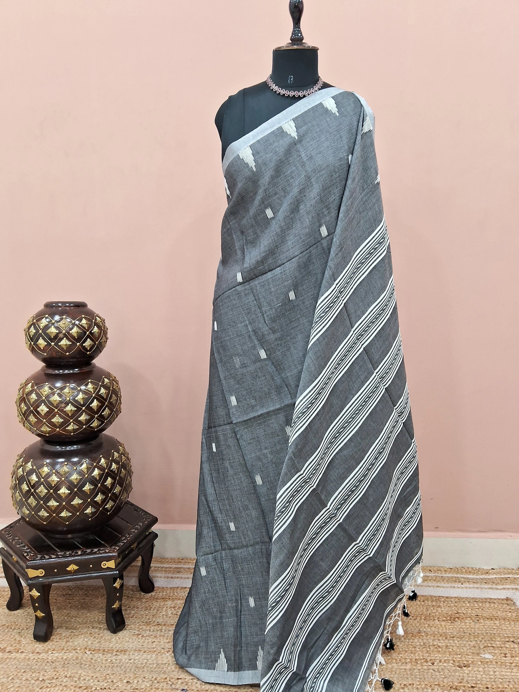Elephant Grey Khadhi Cotton Saree 