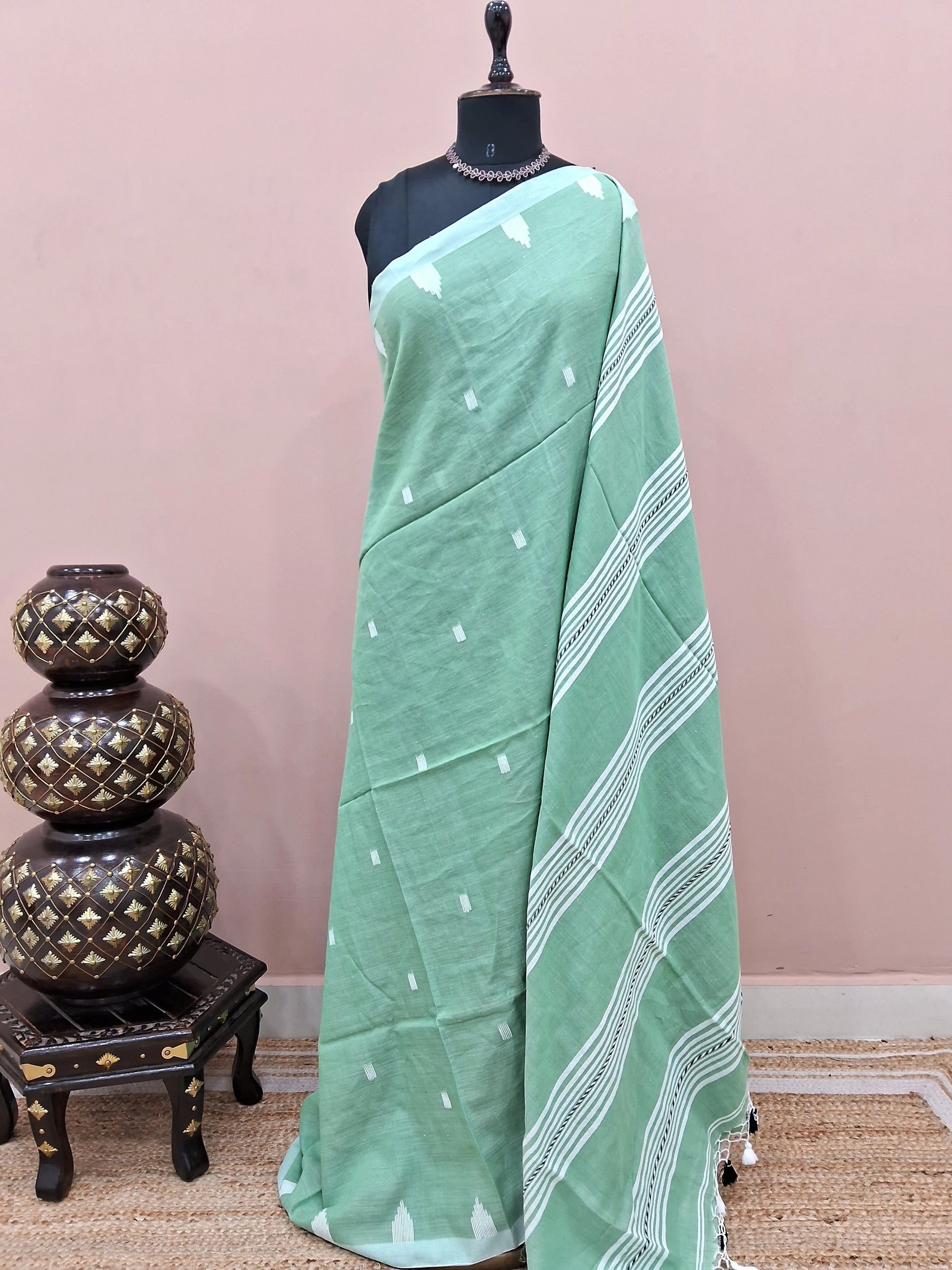 Pista Green Khadi Cotton Saree