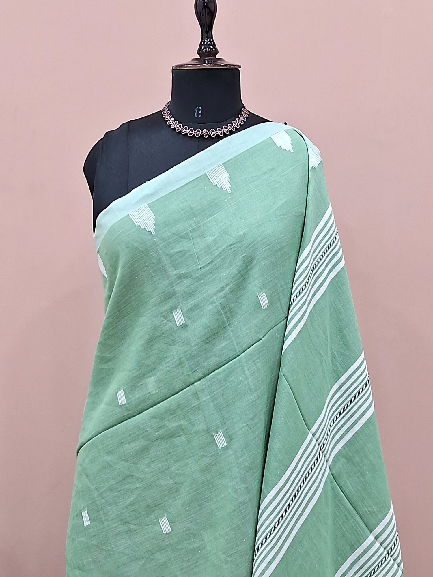 Pista Green Khadi Cotton Saree 1