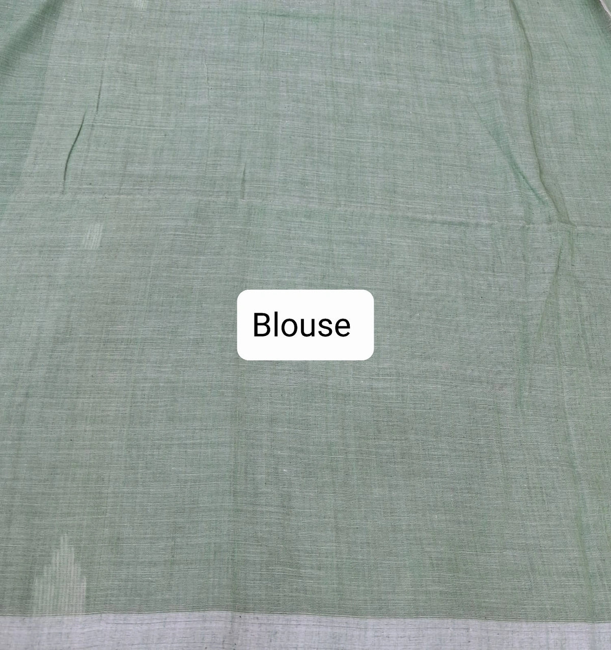 Pista Green Khadi Cotton Saree Blouse