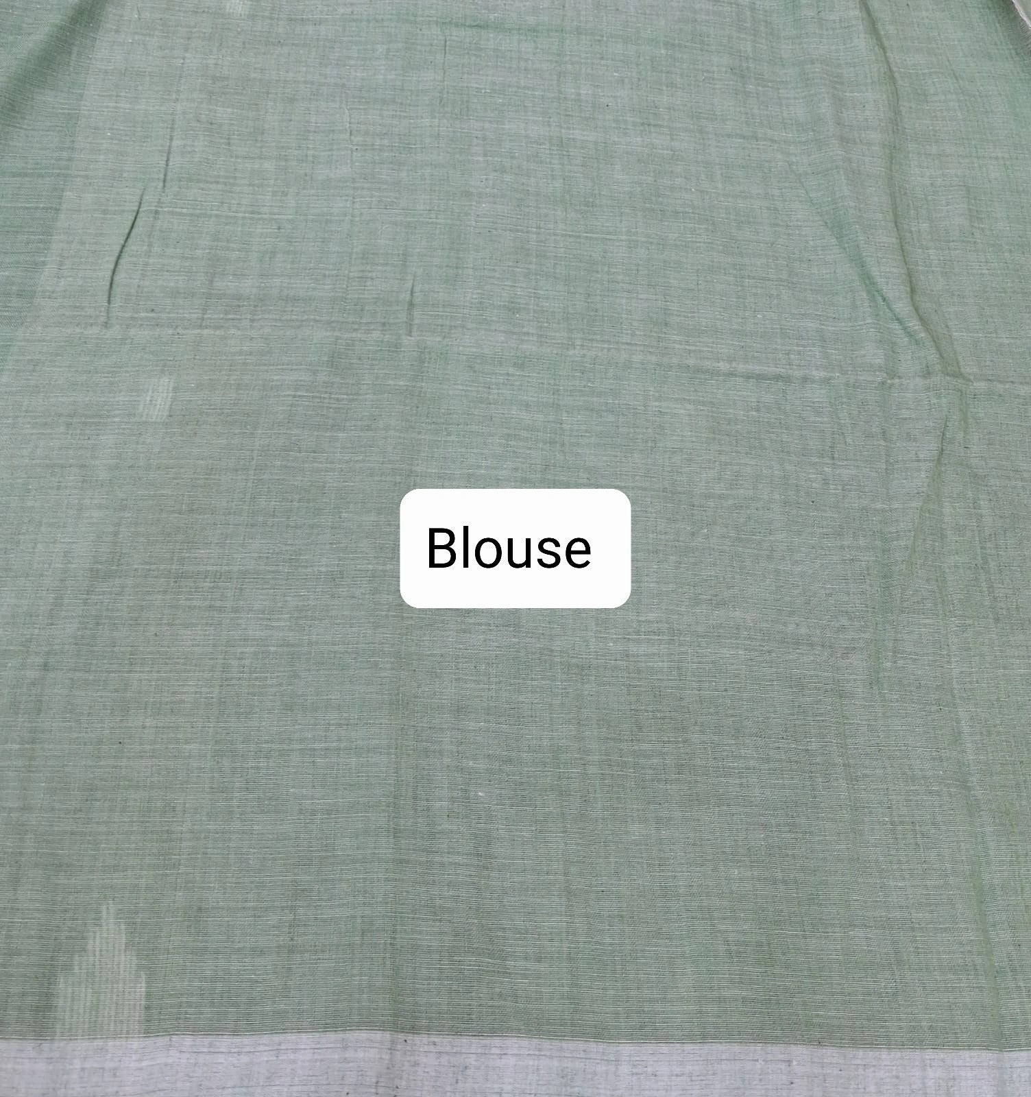 Pista Green Khadi Cotton Saree Blouse