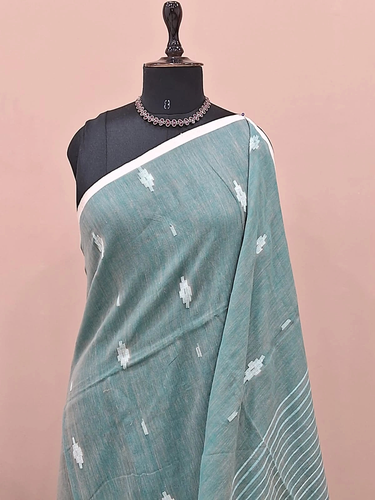 Sea Green Khadhi Cotton Saree 1