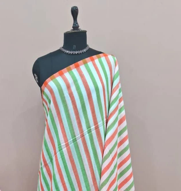 Striped Tricolour Khadhi Cotton Saree 1