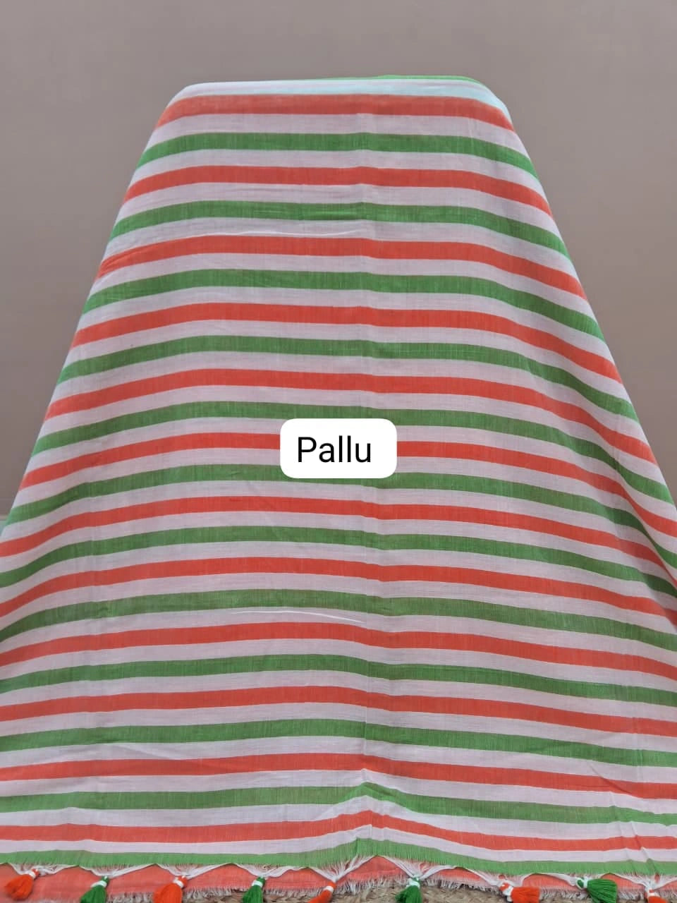 Striped Tricolour Khadhi Cotton Saree pallu