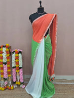 Tricolour Half & Half Khadhi Cotton Saree 