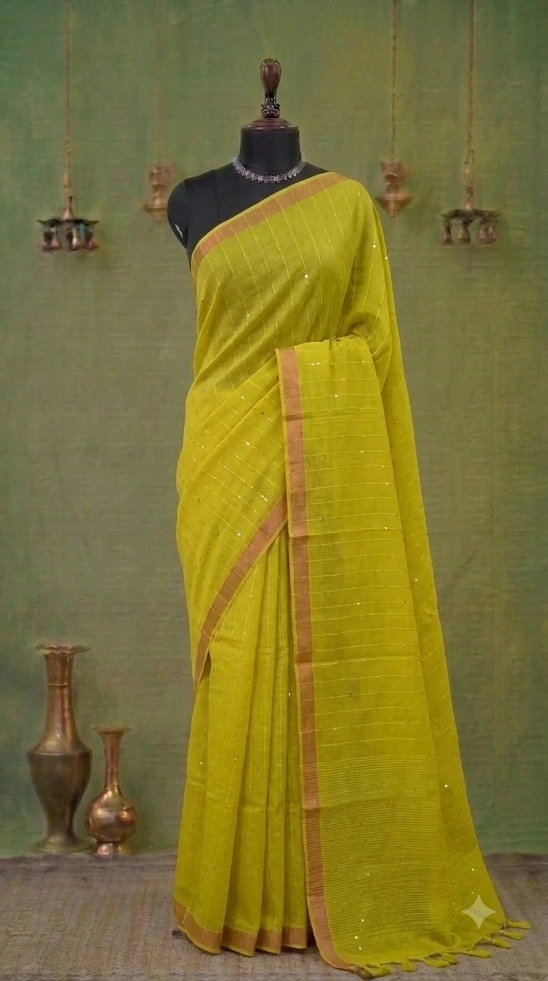 Lemon Yellow Khadi Cotton Saree
