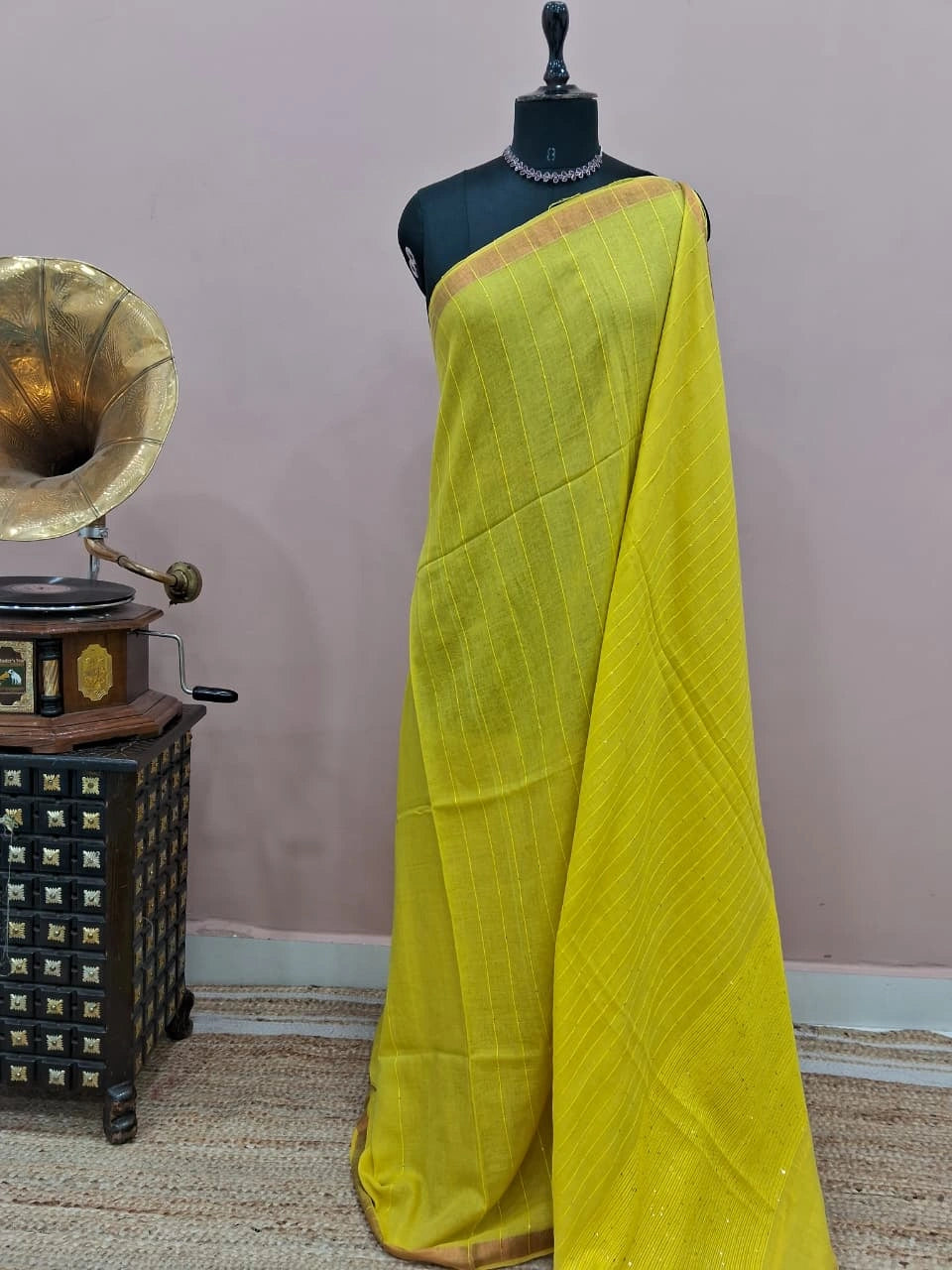 Lemon Yellow Khadi Cotton Saree