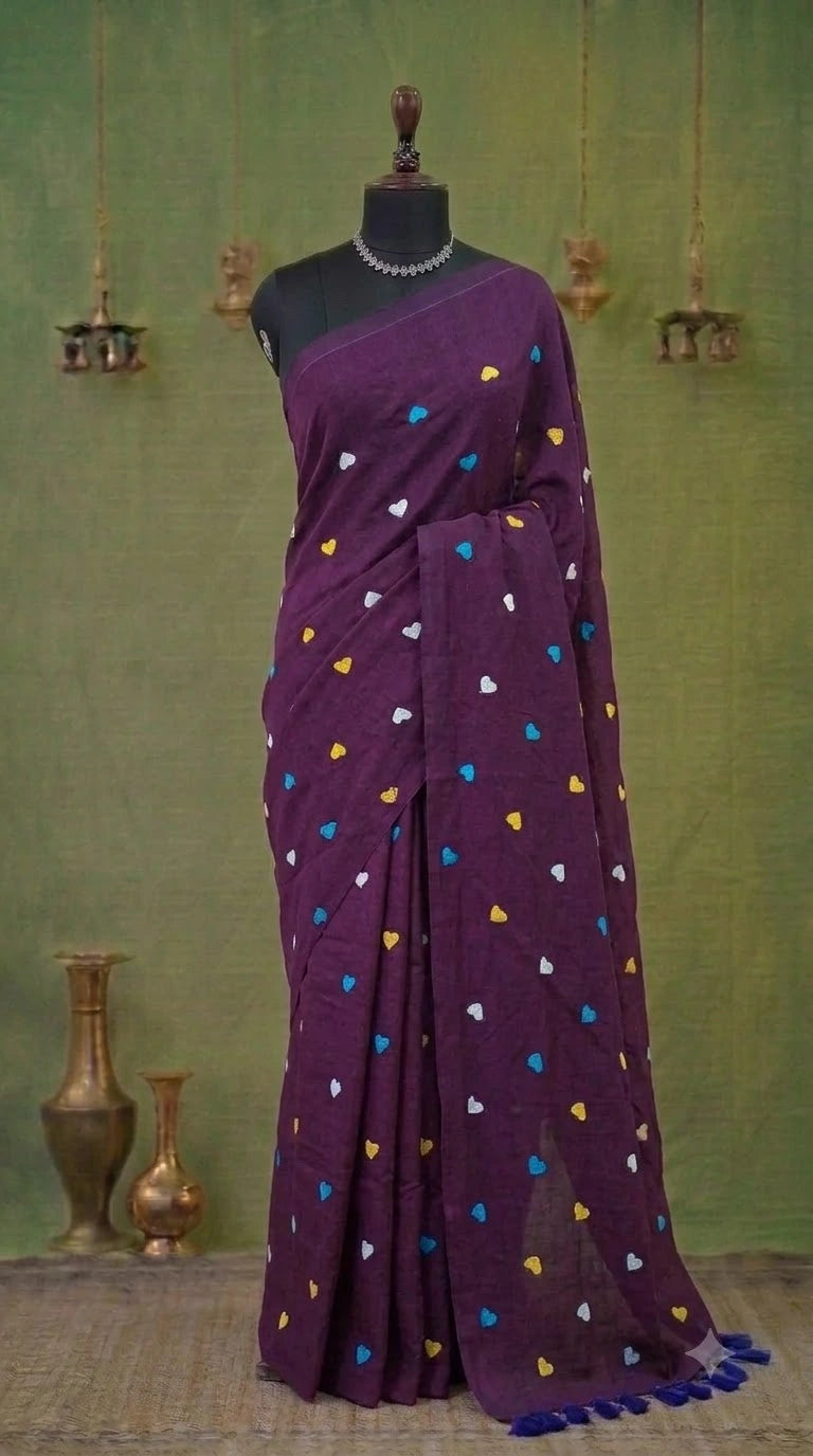Dark Wine Khadhi Cotton Saree