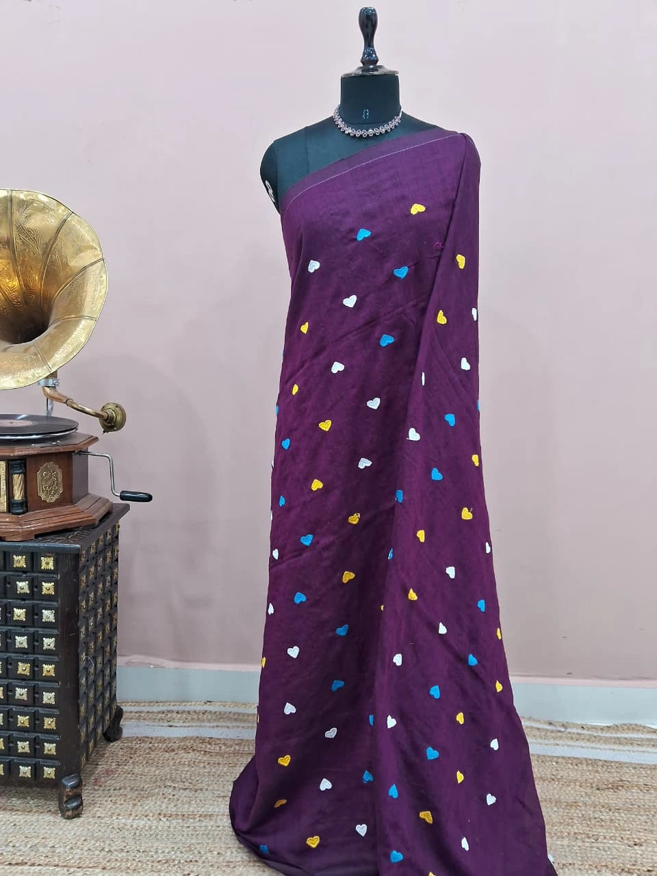 Dark Wine Khadhi Cotton Saree