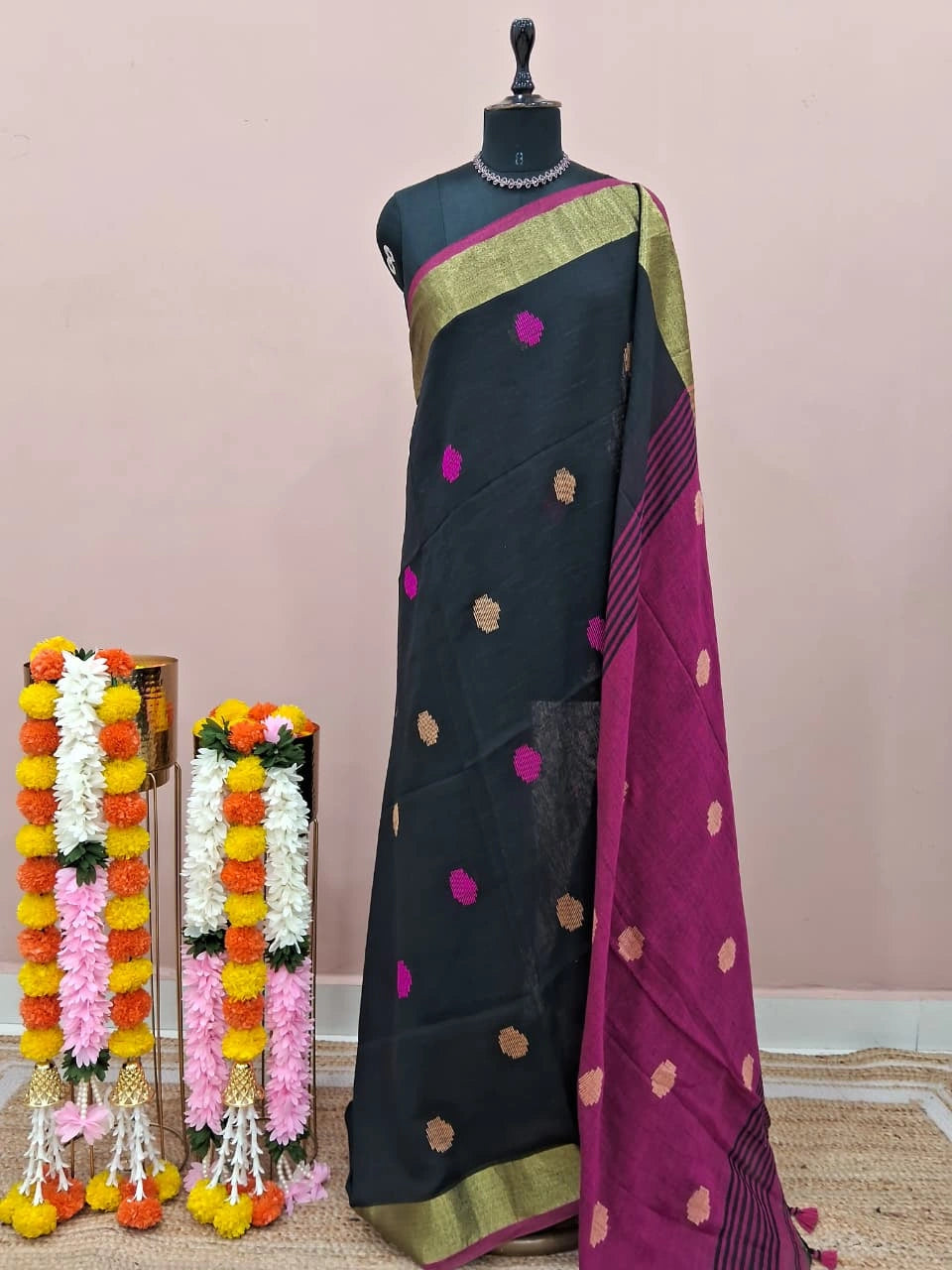Black Khadhi Cotton Saree