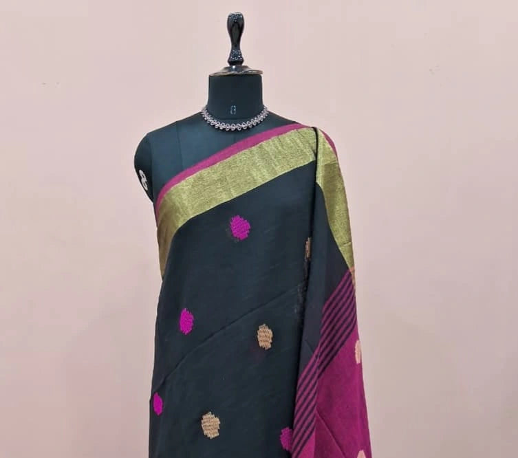 Black Khadhi Cotton Saree 1
