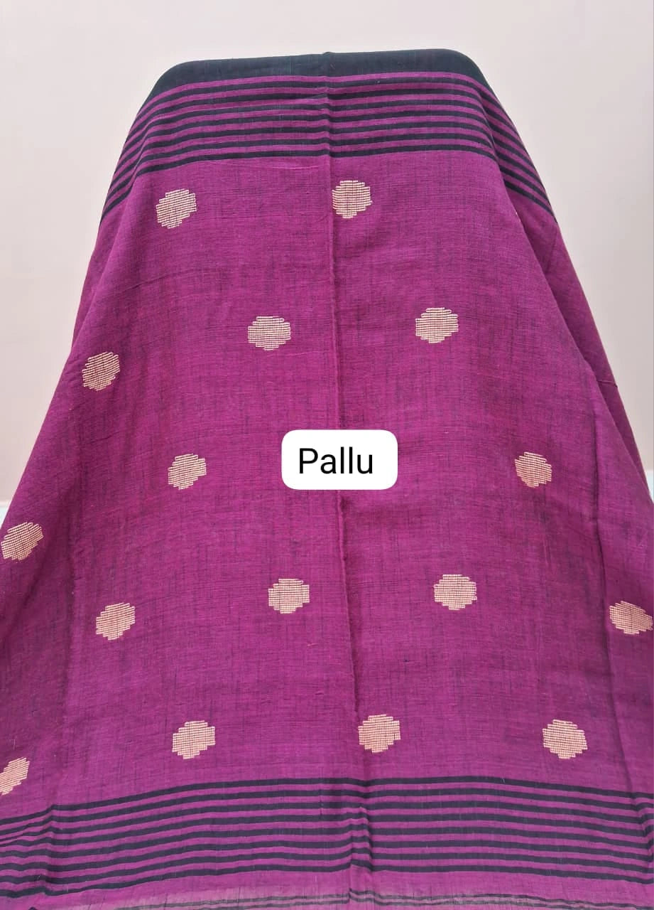 Black Khadhi Cotton Saree pallu