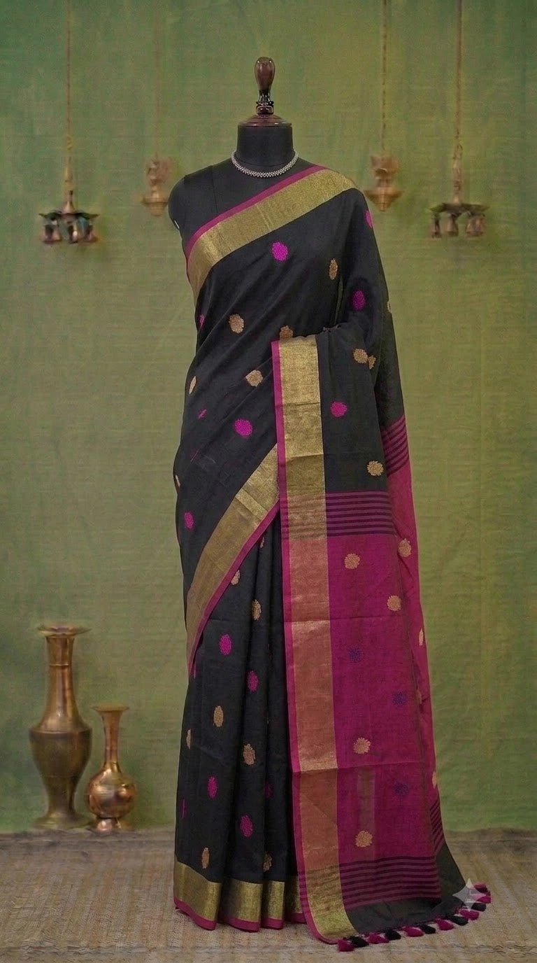 Black Khadhi Cotton Saree