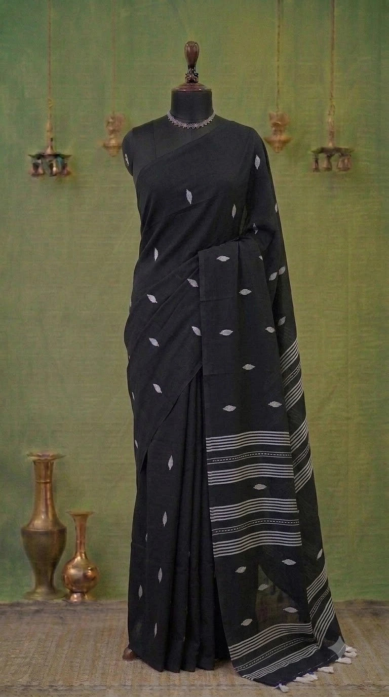 Black Khadhi Cotton Saree