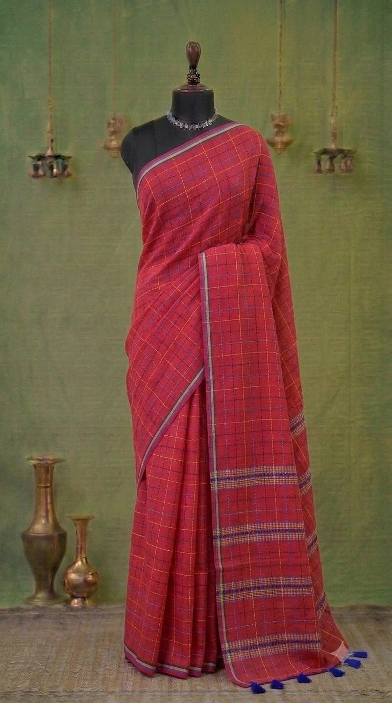 Red Khadhi Cotton Saree 
