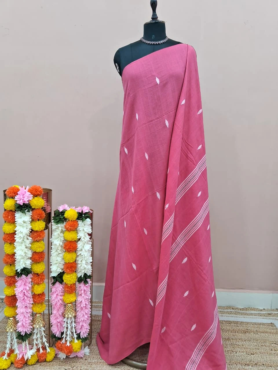 Coral Pink Khadhi Cotton Saree