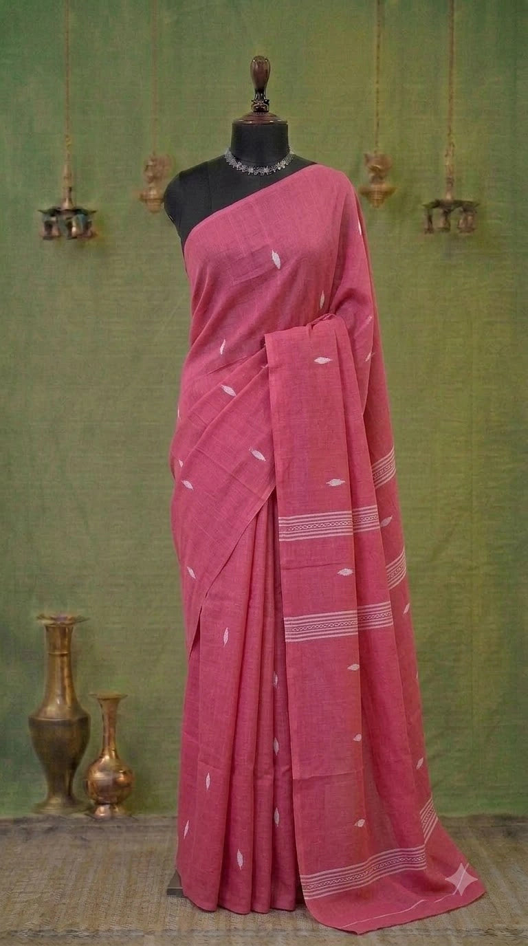 Coral Pink Khadhi Cotton Saree