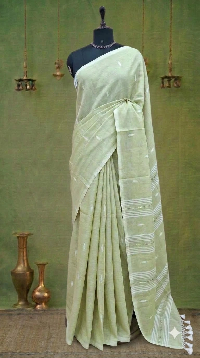 Pista Green Khadhi Cotton Saree