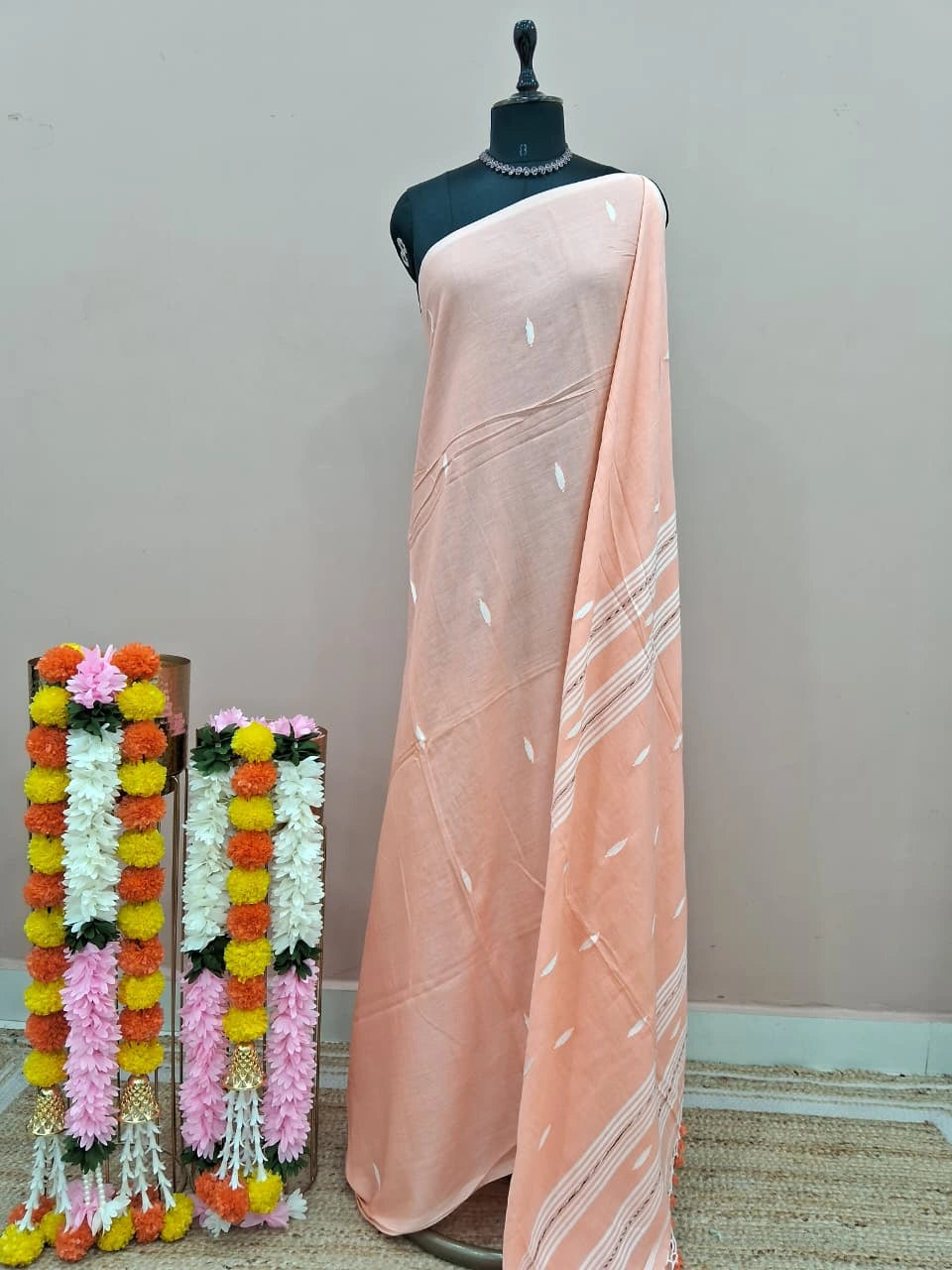 Pale Orange Khadhi Cotton Saree