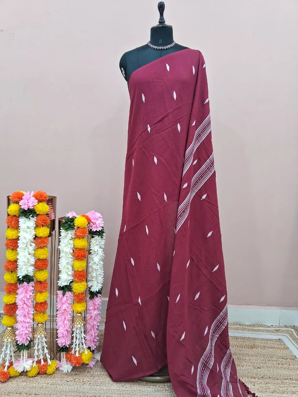 Maroon Khadhi Cotton Saree