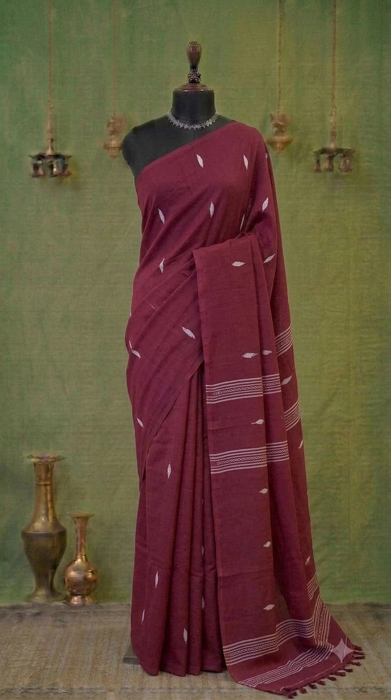 Maroon Khadhi Cotton Saree