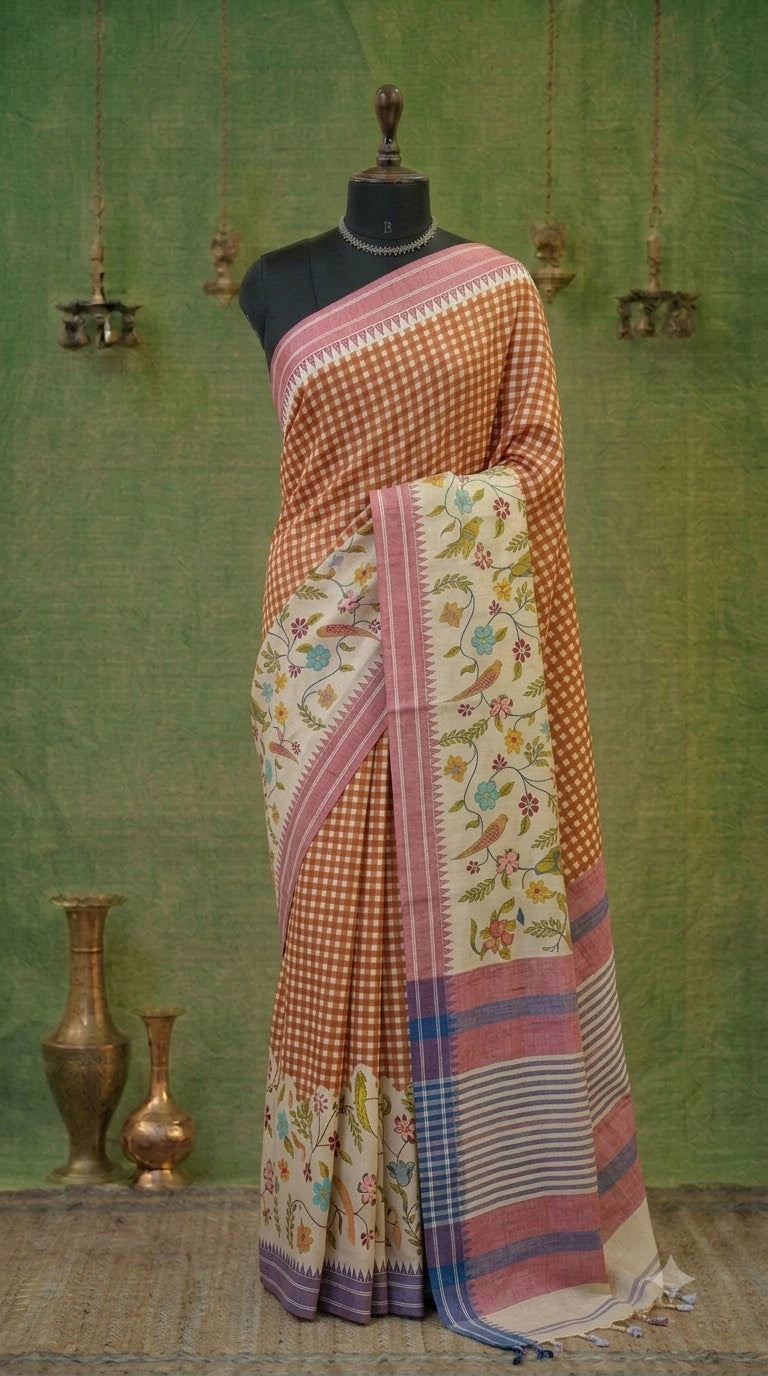 Rust Brown Khadhi Cotton Saree