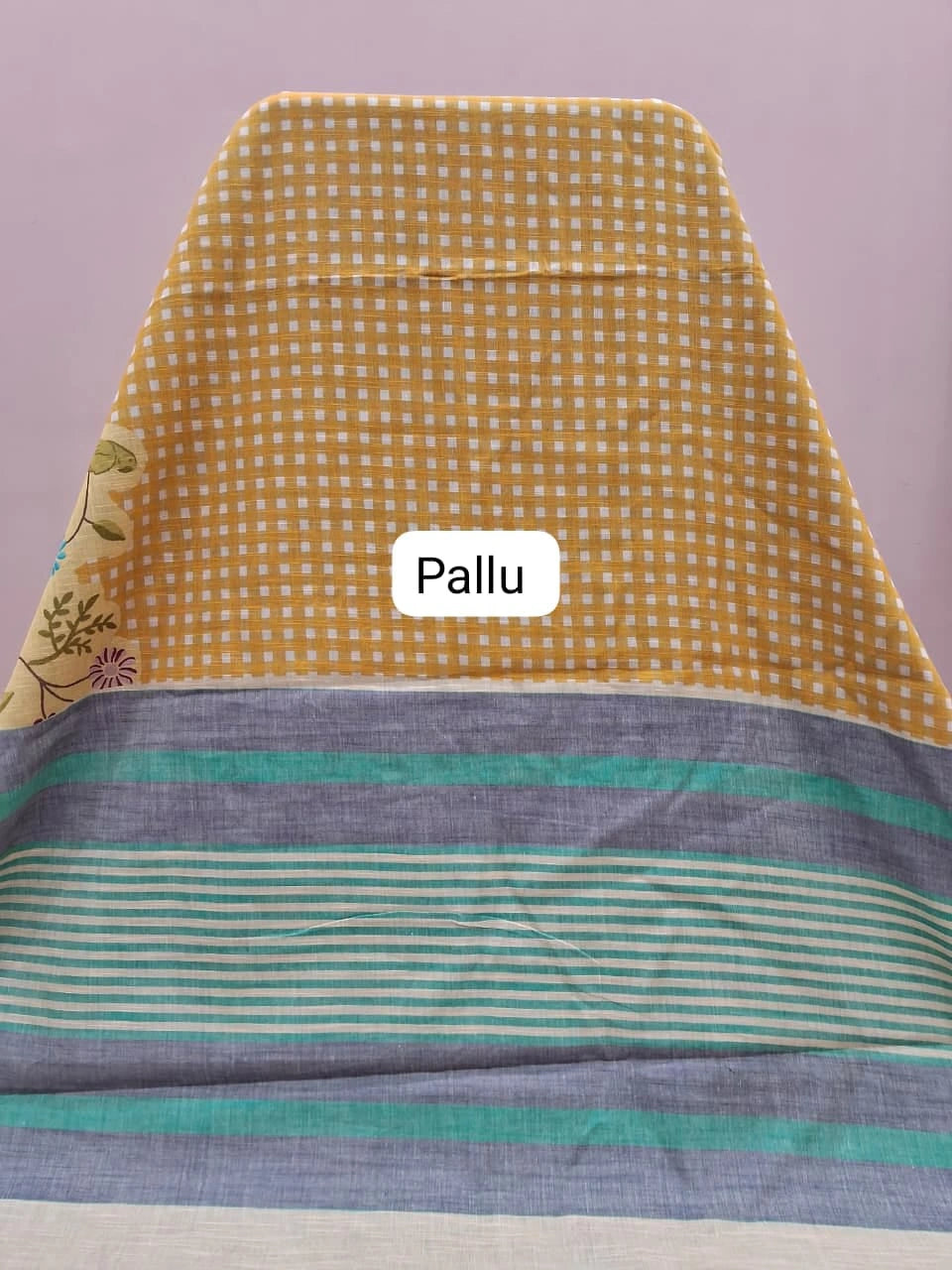 Yellow Khadhi Cotton Saree pallu