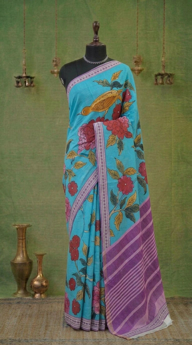 Sky Blue Khadhi Cotton Saree
