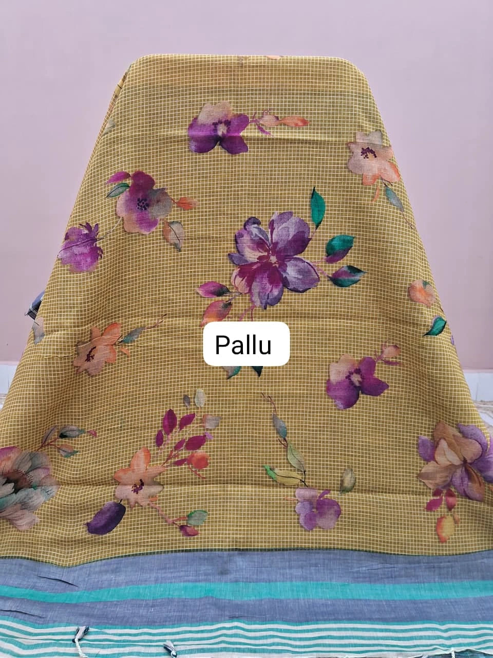Olive Green Khadhi Cotton Saree pallu