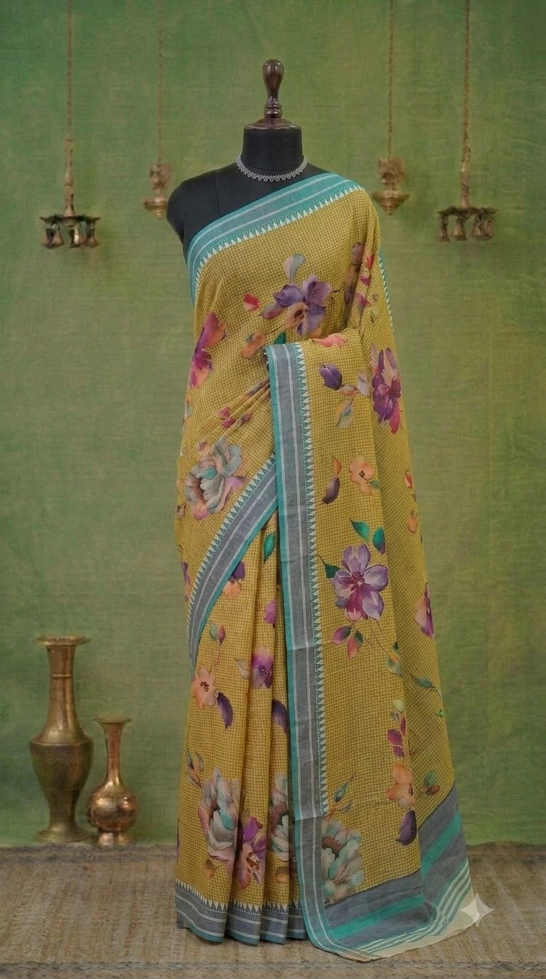 Olive Green Khadhi Cotton Saree