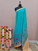 Caribbean Blue Khadhi Cotton Saree 