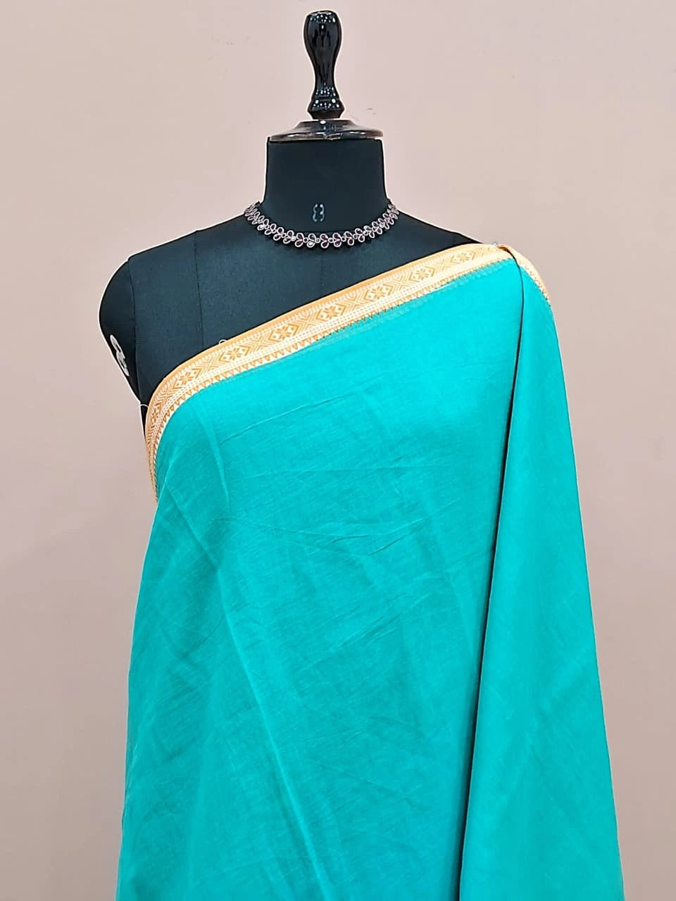 Caribbean Blue Khadhi Cotton Saree  1