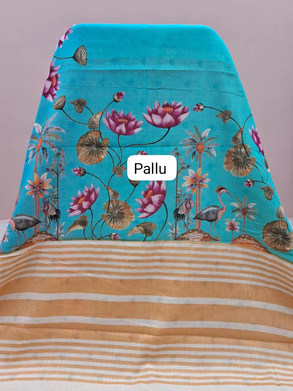 Caribbean Blue Khadhi Cotton Saree  Pallu