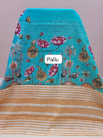 Caribbean Blue Khadhi Cotton Saree  Pallu