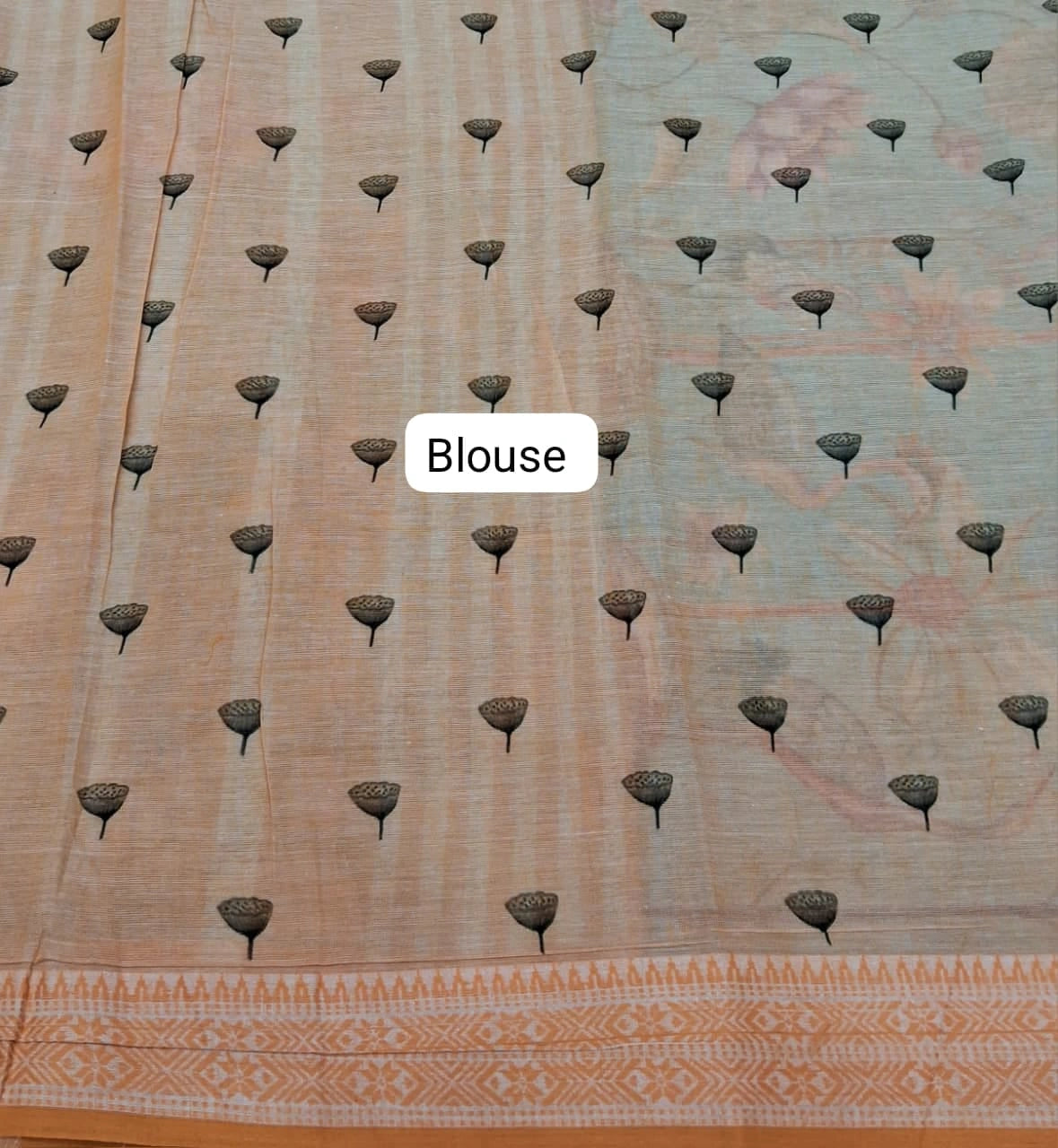 Caribbean Blue Khadhi Cotton Saree  Blouse